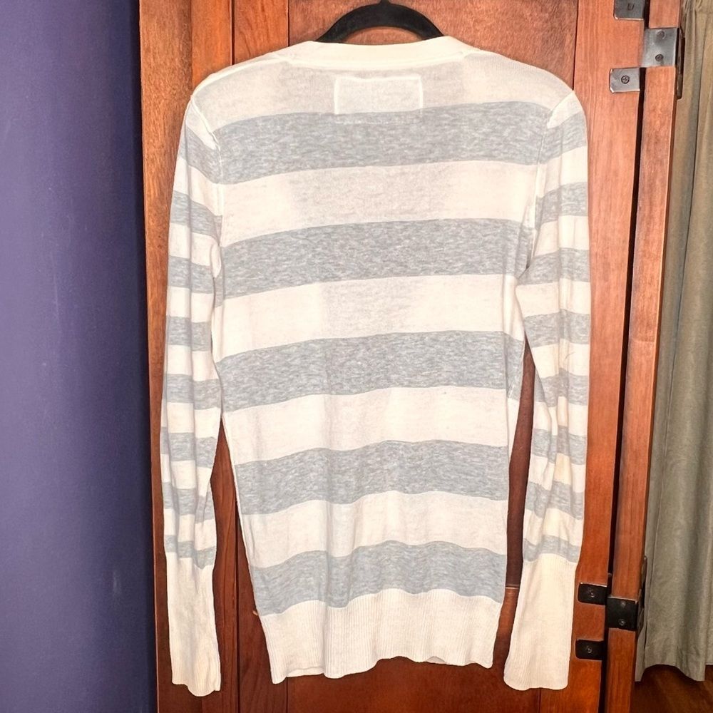 American Eagle RARE y2K Striped Gray Cardigan Monogram Initials Pocket Size M - Picture 4 of 6